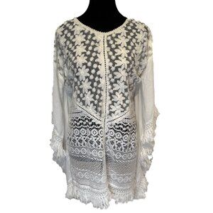 PURE by Exist Tunic Top S/M White Beach Cover-Up Boho Lightweight Summer Layer